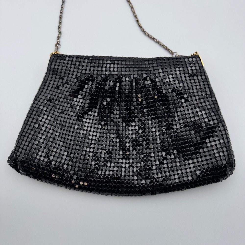 Vanessa Black Mesh Evening Bag Chain Strap Glamorous Party Clutch‎